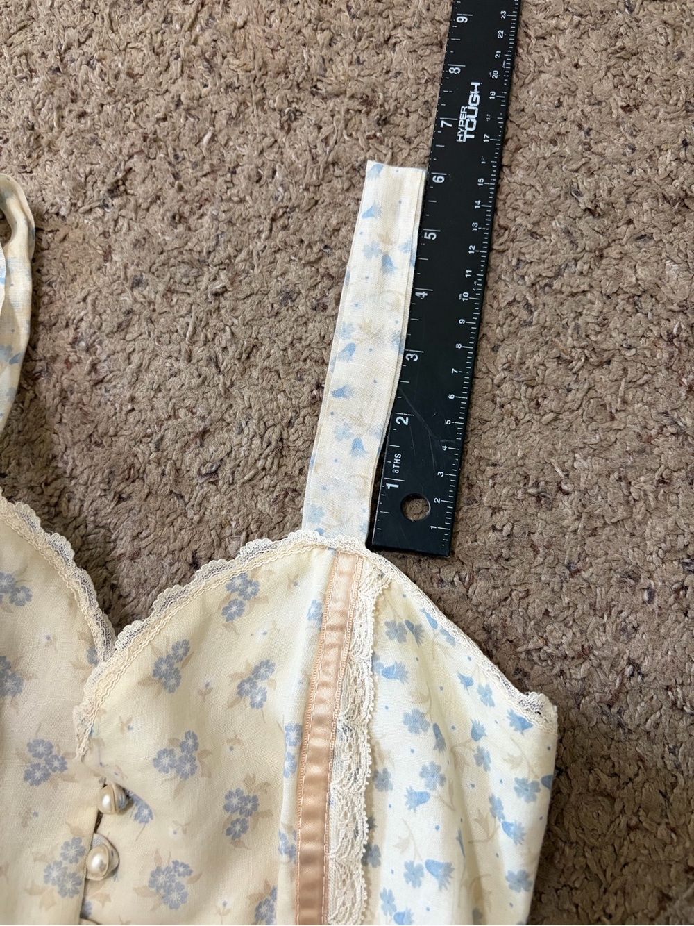 Gunne Sax Vintage Floral Tiered Maxi Sundress Lace Trim Boho Cream Beige Size 7 - Picture 12 of 14